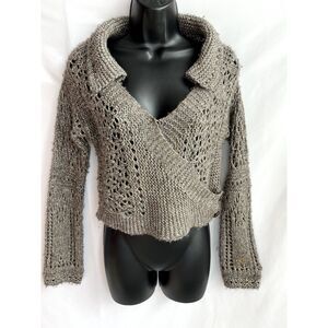 Anthropologie Hand Knit by Dollie Wool Blend Y2K Brown Sweater Knit Collar sz M